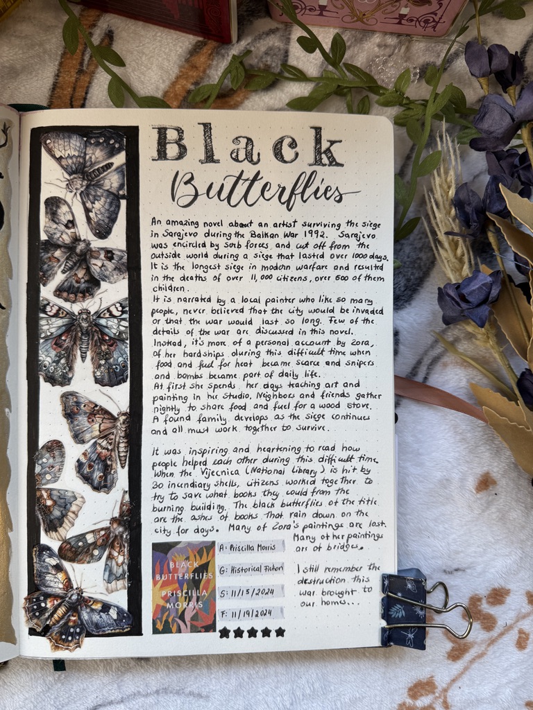 Black Butterflies Reading Journal Spread